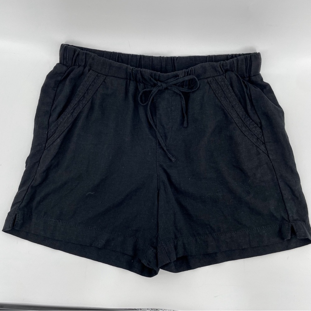 BRIGGS Womens Drawstring Shorts Black Linen Blend M